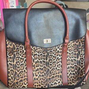 Badgley Mischka Black and Brown Leopard Satchel